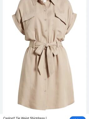 Nordstrom Beige Tie-Waist Shirtdress